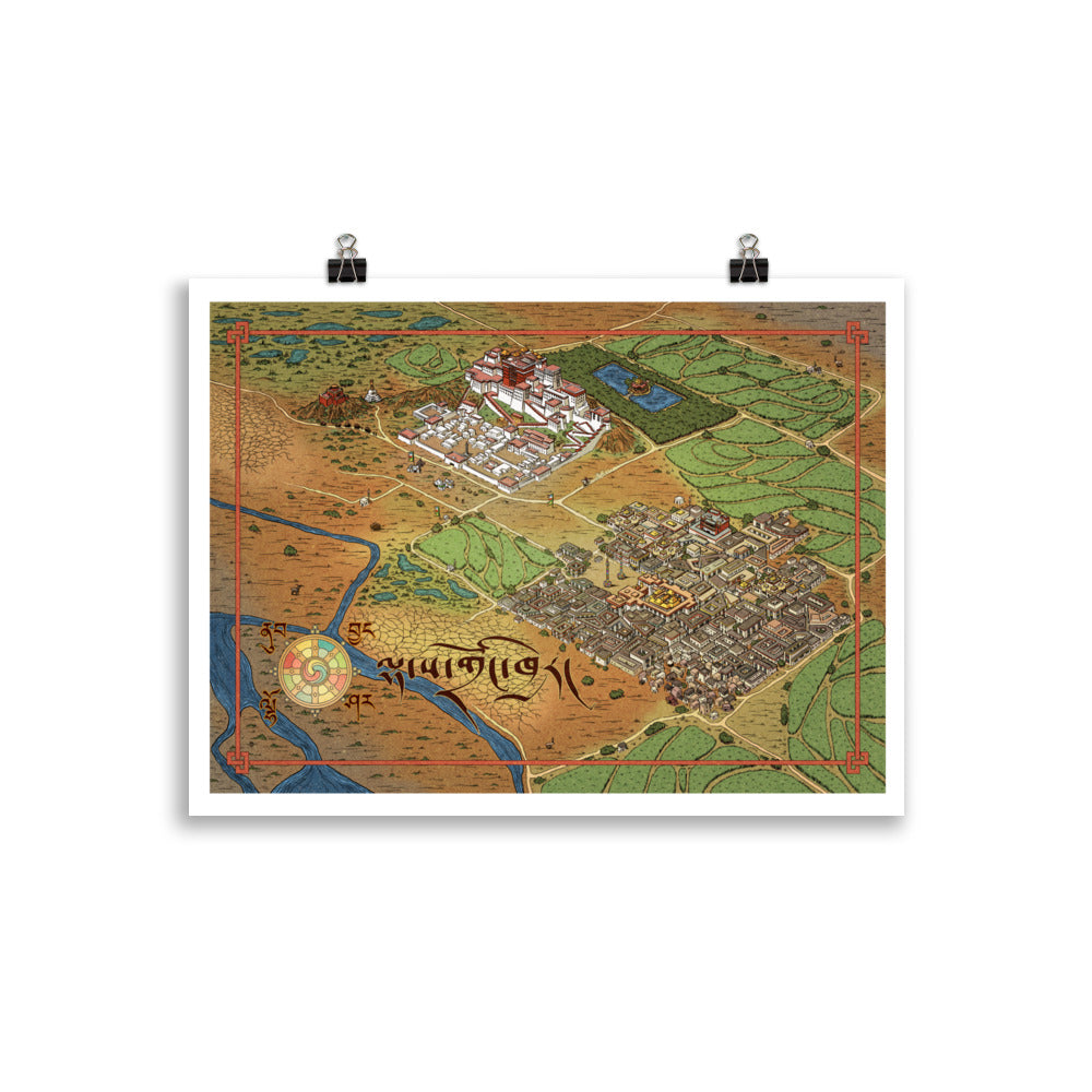The City of Lhasa in 1930 Illustrated Map (Tibetan, Color, Unframed)