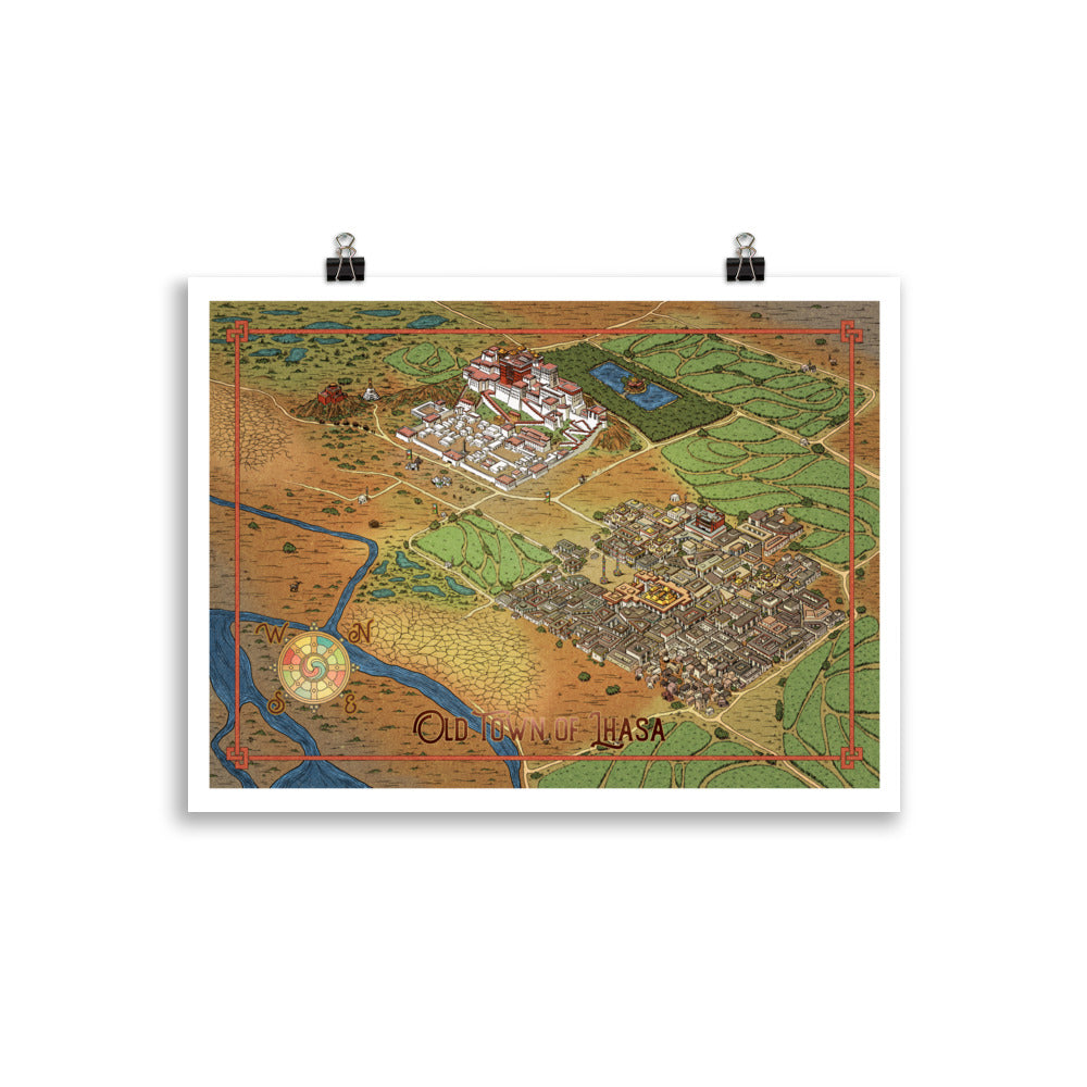 The City of Lhasa in 1930 Illustrated Map (English, Color, Unframed)