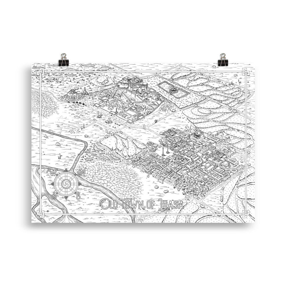 Lhasa City in 1930 Illustrated Map 50x70cm (English, B&W)